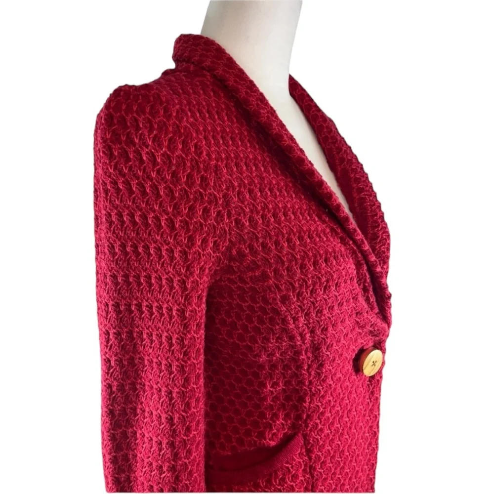 Charlie & Robin Red Knit Cotton Blazer Size S (#2026) - Picture 2 of 11